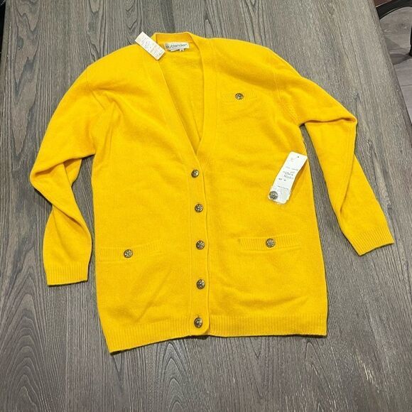 NWT Outlander Cardigan Sweater V-neck Knit Wool  Lemon Yellow Medium - Picture 1 of 8